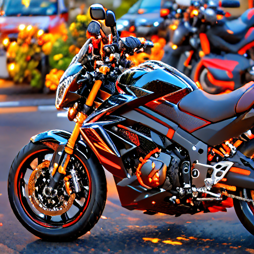 013_a black motorcycle is parked by the side of the road.png